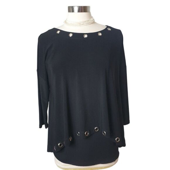 Joseph Ribkoff Black Tunic Top With Silver Accents & Asymmetrical Hem Sz 8 NWOT - Picture 2 of 6